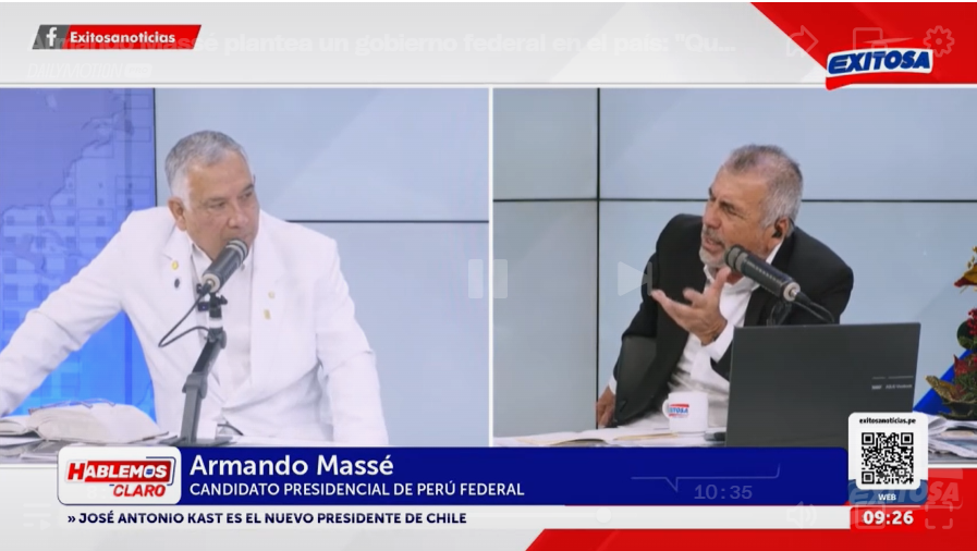 Armando Massé plantea un gobierno federal en el país : «Queremos que el Perú profundo tenga autonomía».